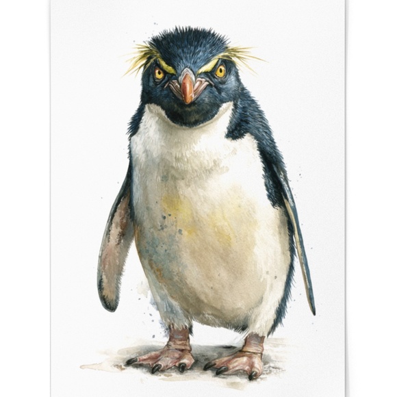 Watercolor Erect-Crested Penguin Wall Art Print Unframed - Antarctic Charm - Picture 2 of 7